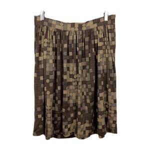 ORLA KIELY Brown Olive Geometric Print A-Line Midi Skirt Women's 3 / Large